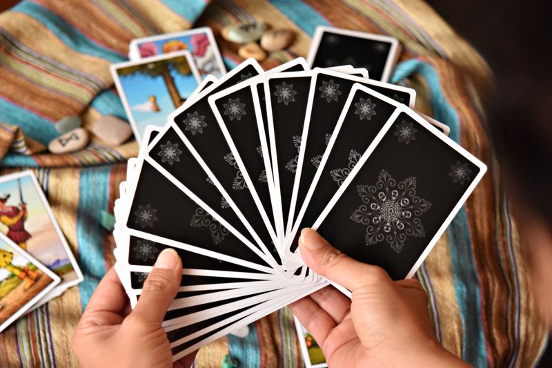 Tarot cards spread on mystical table